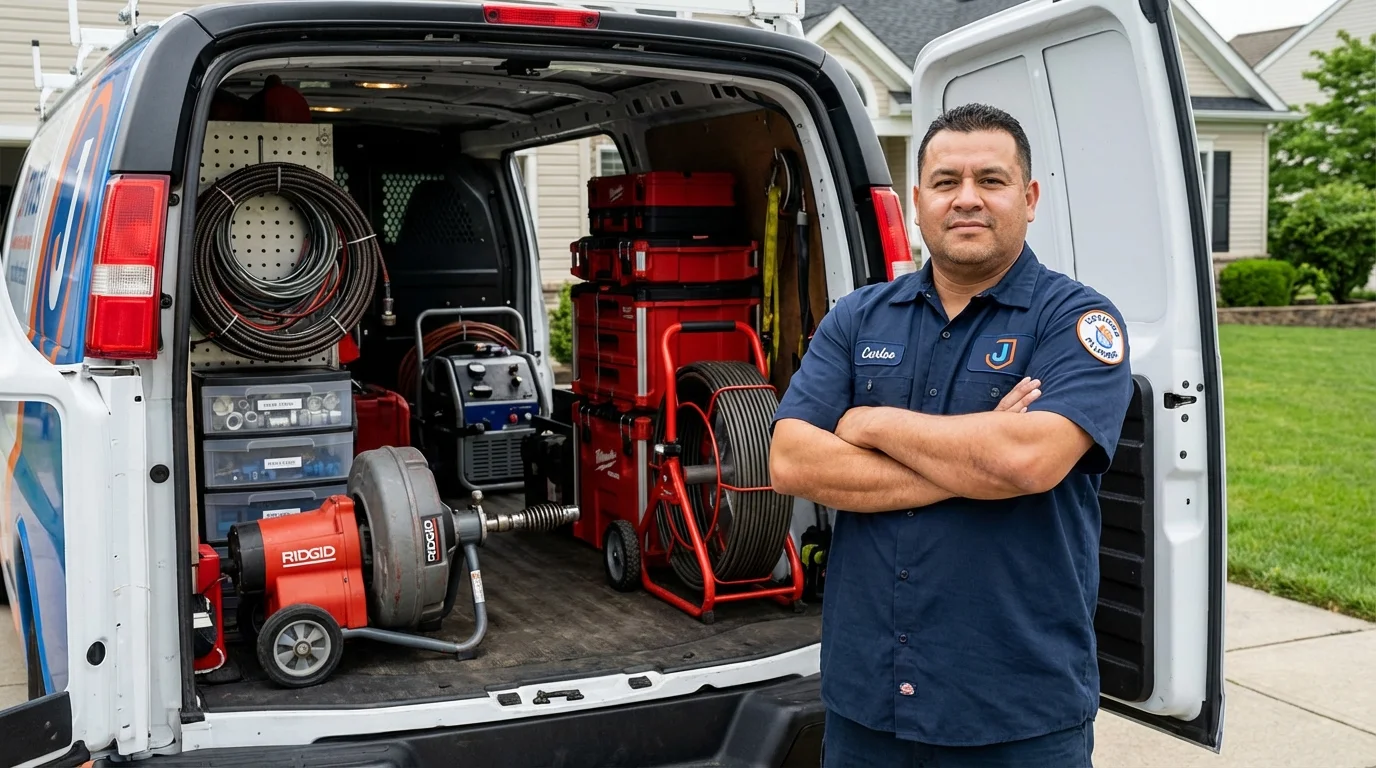 Professional drain cleaning equipment and Johns Plumbing LLC plumber in Planada