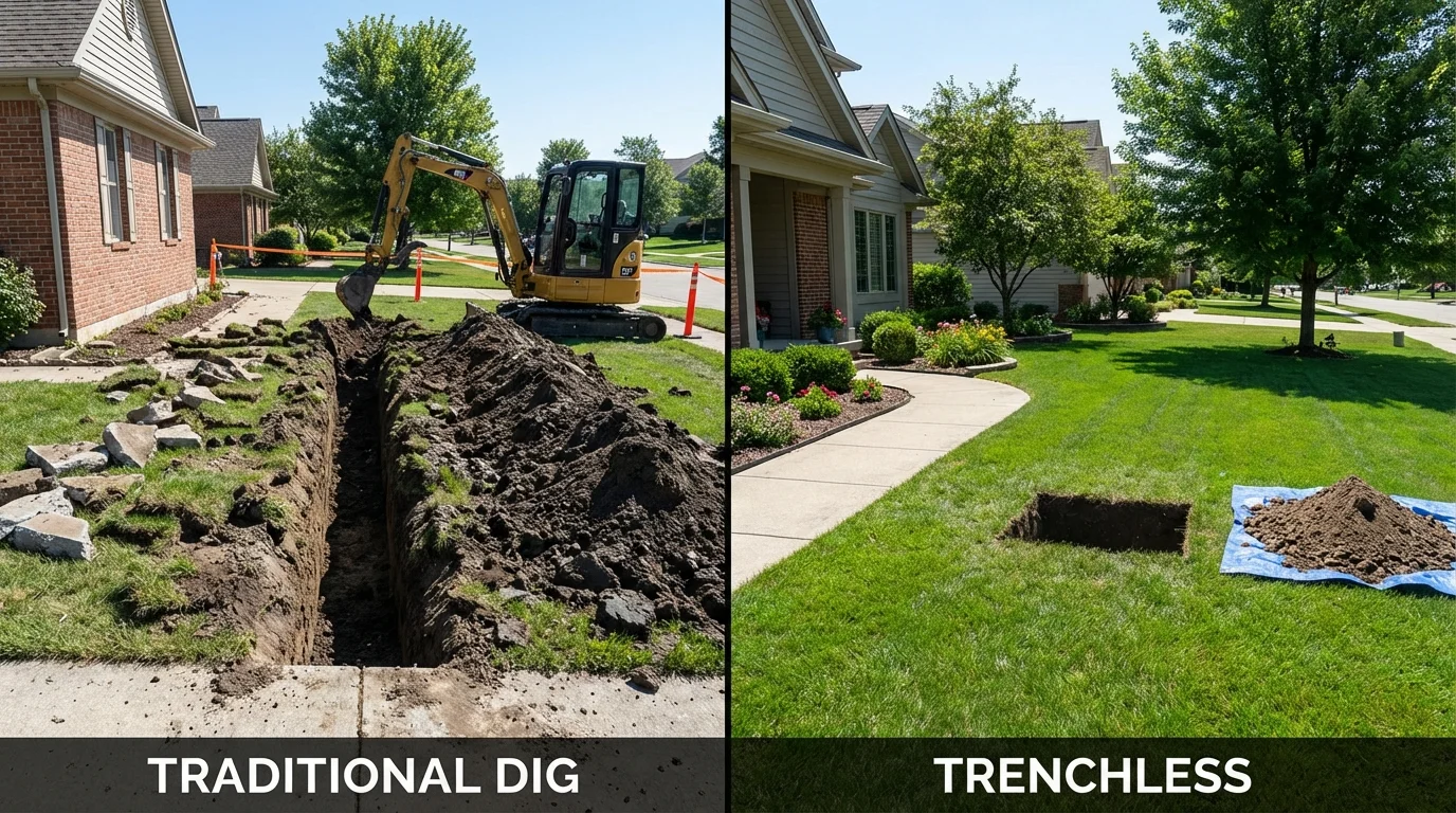 Trenchless sewer repair with minimal yard damage versus traditional excavation in Planada, CA